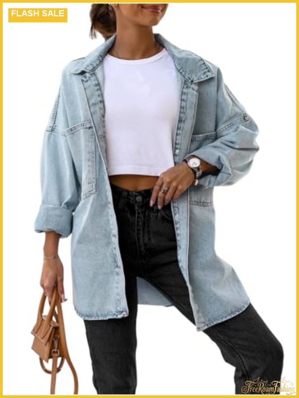 Oversized Denim Button Down Long Shirt Jackets Women's